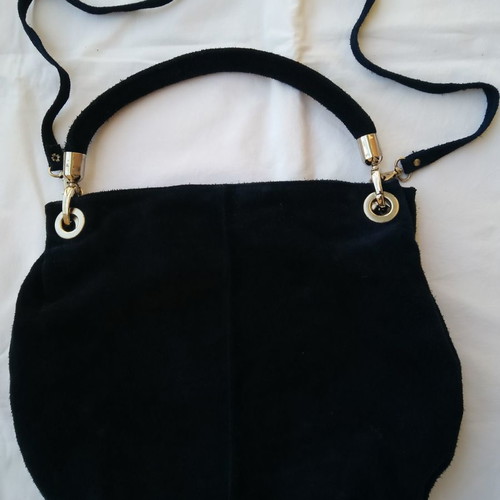 Leather women's suede shoulder bag used, blue