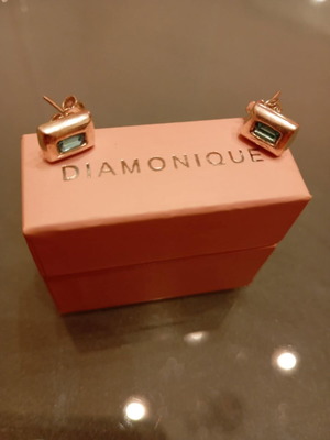 Diamonique Silver Earrings 925 with Turquoise Stone like new
