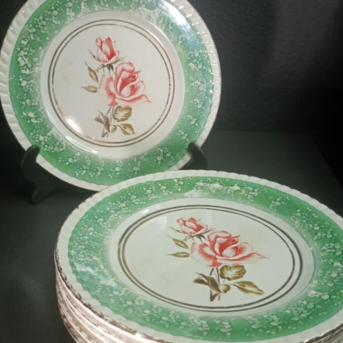 Vintage set of 6 plates 1950s-60s Japanese earthenware used
