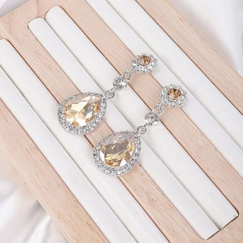 Earrings with champagne crystals new, quartz, silver-plated metal