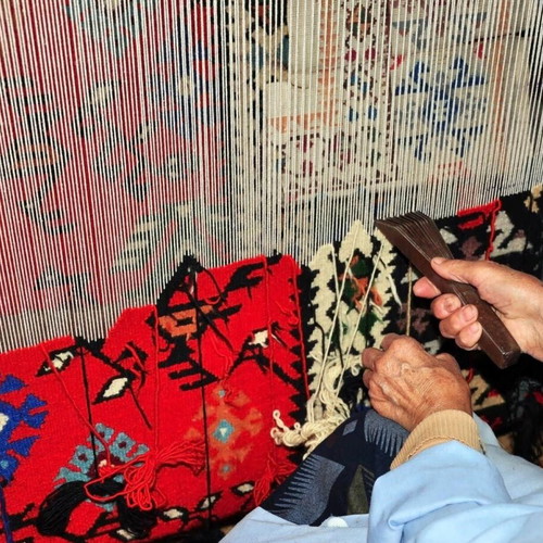 Handmade wool rug used with traditional Sparta pattern