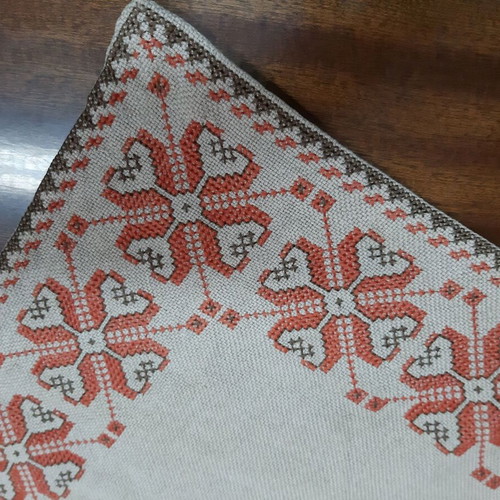 Vintage Bulgarian Hand Embroidered Tablecloth 1950s Silk Thread