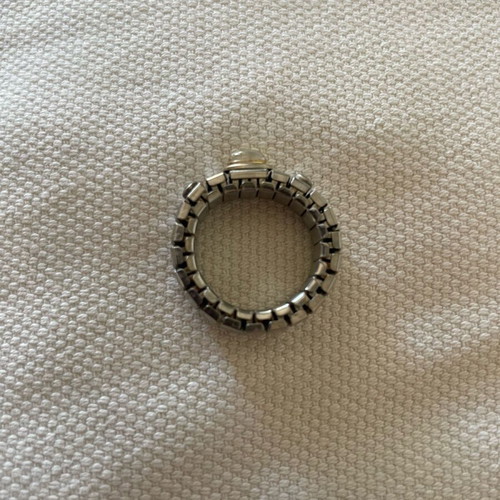 Stainless steel ring with gold detail and clear stone like new