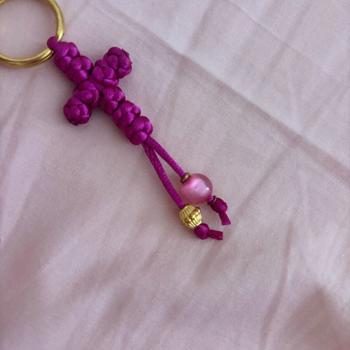 Handmade cross keychain new, knitted in bright color