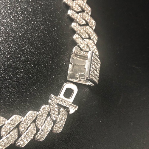 Cuban Chain silver iced out with cubic zirconia and rhinestones, 16 and 18 inch