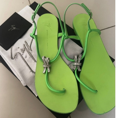 Giuseppe Zanotti neon green crystal detail flat sandals used