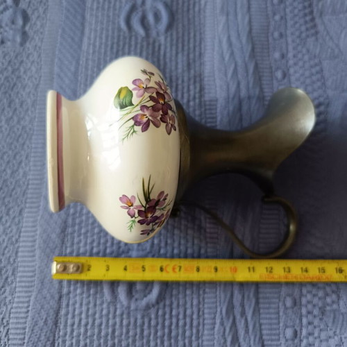 Small pitcher or vase from French porcelain and pewter like new