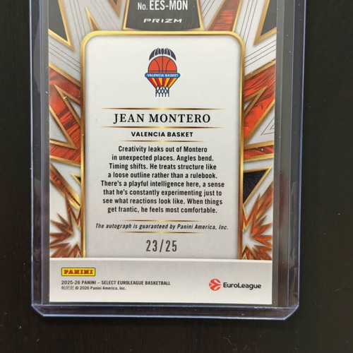 Jean Montero 2025-26 Panini Select Euroleague pink explosion autograph card