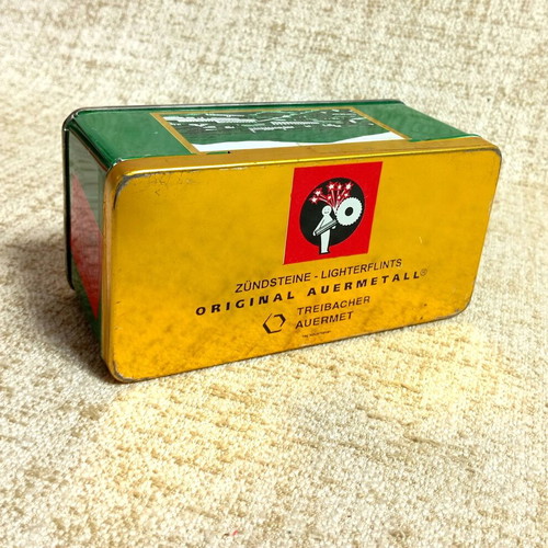Auermetal litho tin box used lighter flints vintage metal