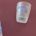 Glass carafe for tsipouro with two shot glasses, unused, Stathopoulos design