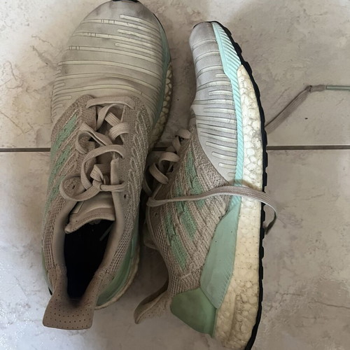 Adidas athletic shoes used, white and turquoise, size 37
