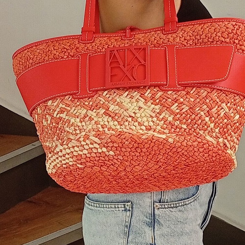 Armani Exchange straw beach bag new, red and beige
