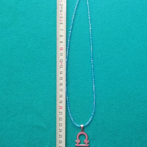 Libra necklace gold-plated pendant new with transparent blue iridescent color