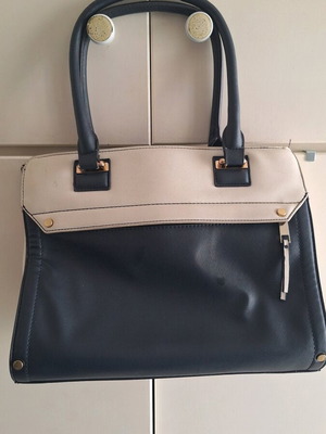 A To Z Greek synthetic leather handbag like new, white-blue navy style