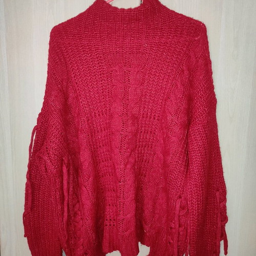 Knit used red wide-line sweater