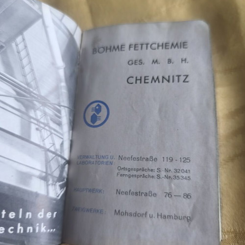 Bohme Fettchemie 1939 Chemical Company Agenda Used