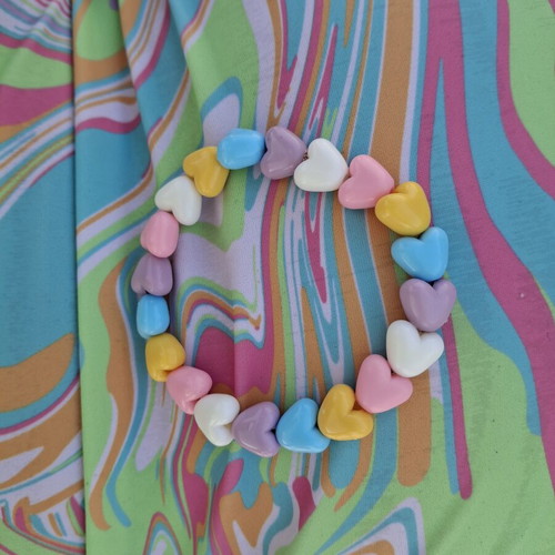 Bracelet with heart beads on elastic fishing line made to order