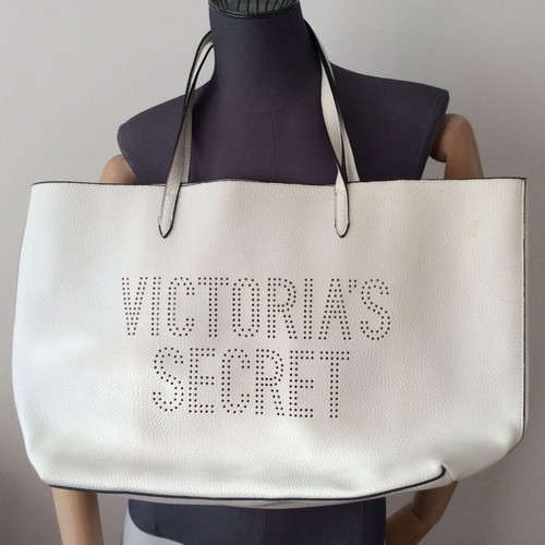 Victoria's Secret Faux Leather Travel Weekender Tote Bag used, white