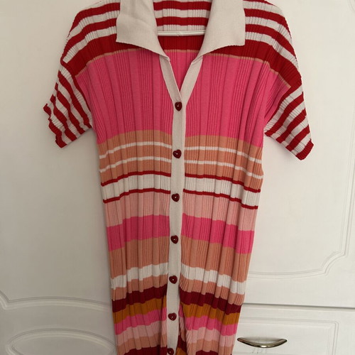 Karavan knitted dress like new with heart buttons, white and red
