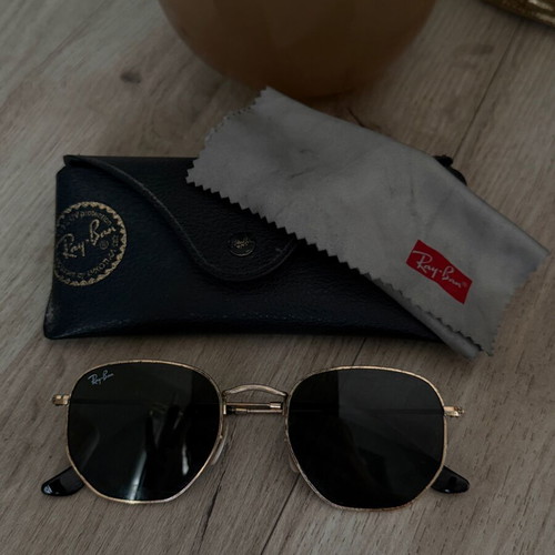 Ray-Ban Octagonal sunglasses black with gold like new with case and cloth