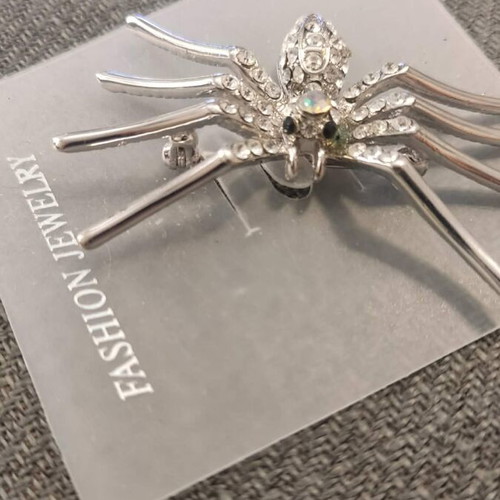 Spider brooch new with rhinestones silver color