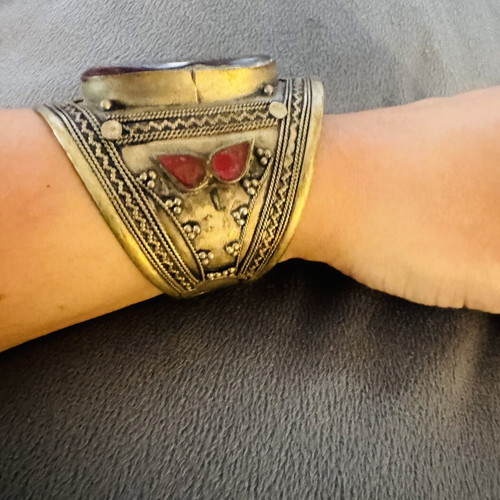 Vintage handmade 925 silver bracelet with carnelian semiprecious stone like new