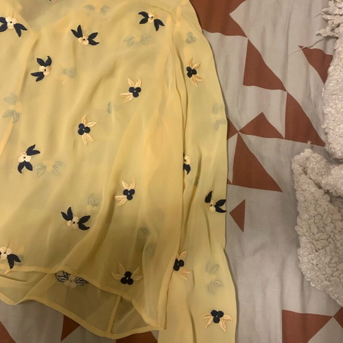 Yellow sheer blouse with flowers, new, size M