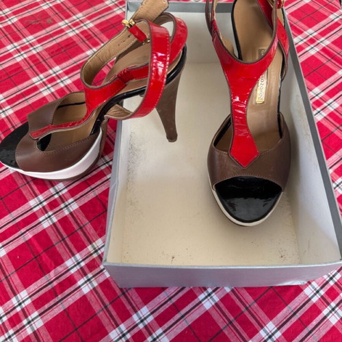 Gianna Kazakou sandals like new, high heels, brown with red and white