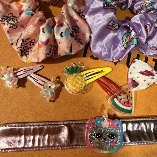 Various hair clips, barrettes and bracelet set