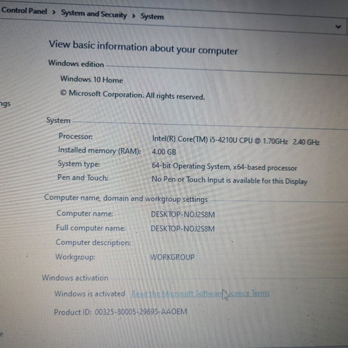 Laptop used with Intel Core i5, 15.6", 4GB RAM, 500GB SSD, Windows
