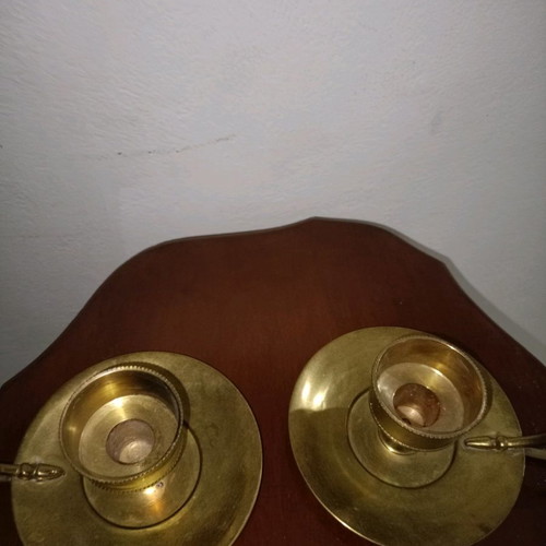 Set of brass candlesticks used, diameter 13, height 8