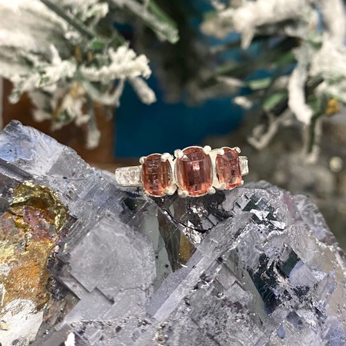 Handmade Silver Ring with Natural Pinkish Brown Tourmaline AA Quality and Moissanite