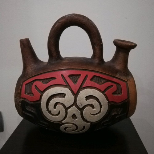 Traditional decorative ceramic vessel like new, double spout