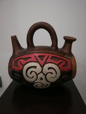 Traditional decorative ceramic vessel like new, double spout
