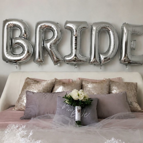 Bride foil balloons set of 5 silver, new
