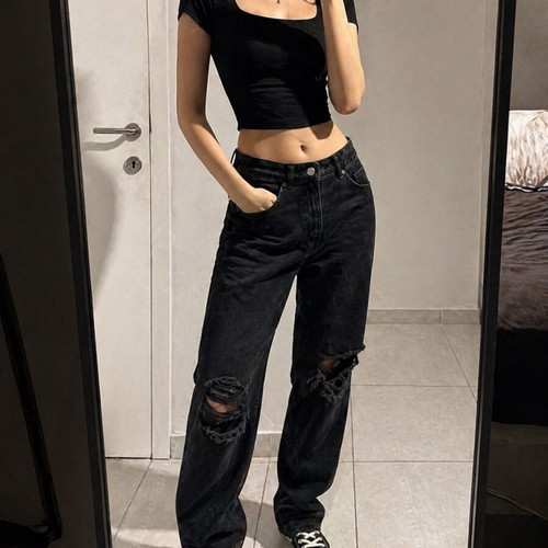 Denim high-waist jeans black Zara new, Small