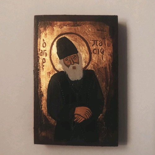 Saint Paisios the Athonite handmade aged icon on wood 7x10cm new