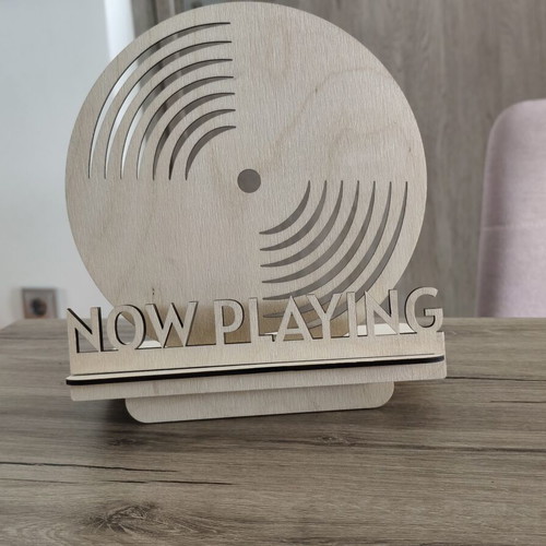 Custom wooden vinyl record stand "Now Playing"