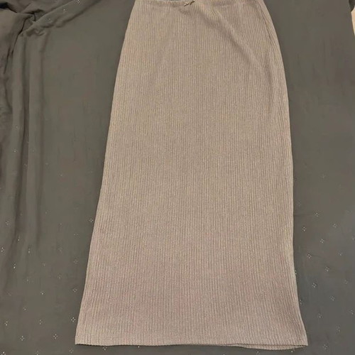 Pull & Bear Ribbed Midi Skirt New Grey