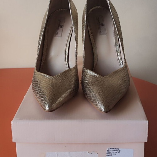 Tsakiris Mallas gold snake print leather pumps size 41 used, 12cm heel