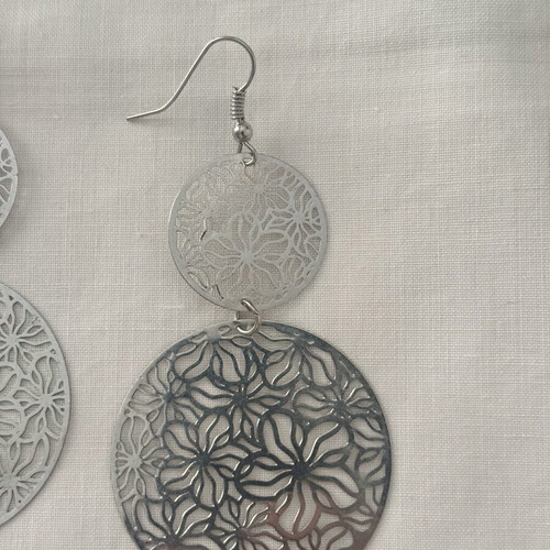Silver earrings with floral design, like new