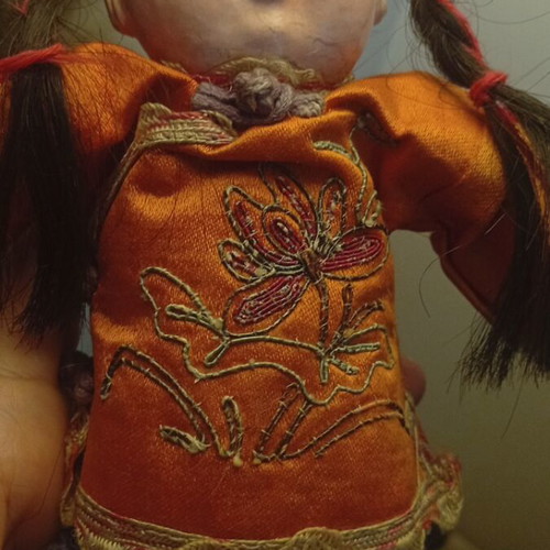 Chinese doll with traditional silk costume 1920s used