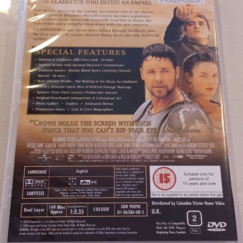 Gladiator 2 Disc DVD with Greek Subtitles