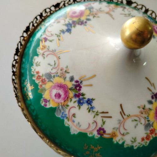 Porcelain fondue pot with green floral pattern Scherzer Bavaria-Germany used