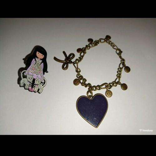 Santoro Gorjuss Jewelry Set like new, bracelet and enamel pin