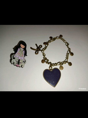 Santoro Gorjuss Jewelry Set like new, bracelet and enamel pin