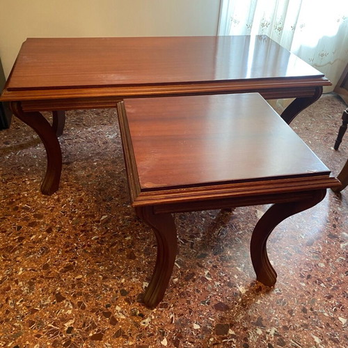 Wooden coffee tables set used with curved legs, two pieces