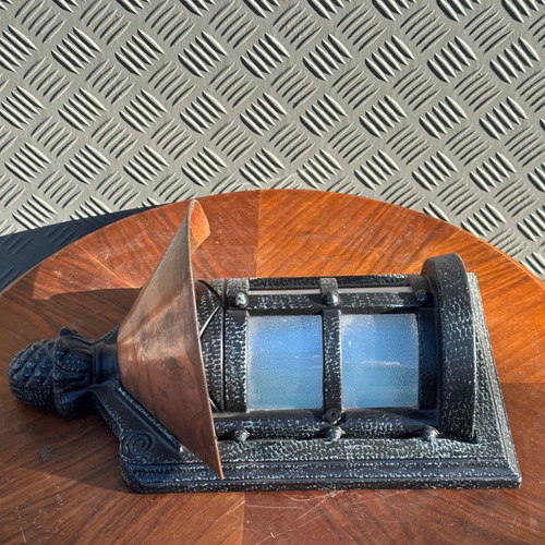 Old metal outdoor lantern used, functional