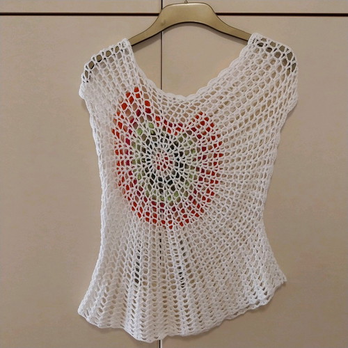 Crochet blouse white size M like new with multicolor detail