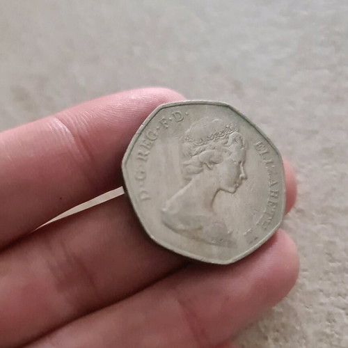 England 50 Pence Coin 1973 used